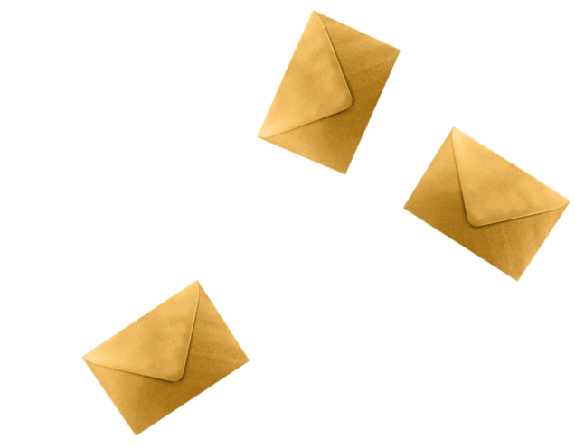Newsletter des Theater Pfütze. Drei goldene Briefumschläge