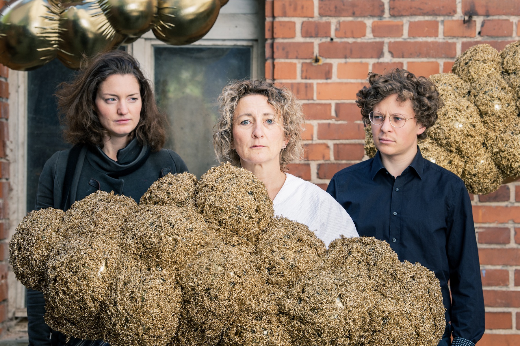 Die besseren Wälder, Schaf, Wolf und Musiker hinter goldener Wolke aus Stahlschwämmen